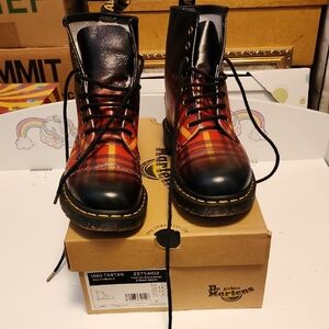 Dr. Martens Red and Black Tartan Boots